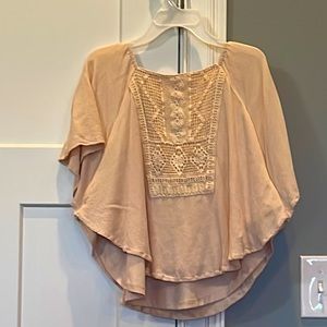 Girls Crotchet Top Shirt Size 10/12 Art Class Cream Beige Long Butterly Sleeves